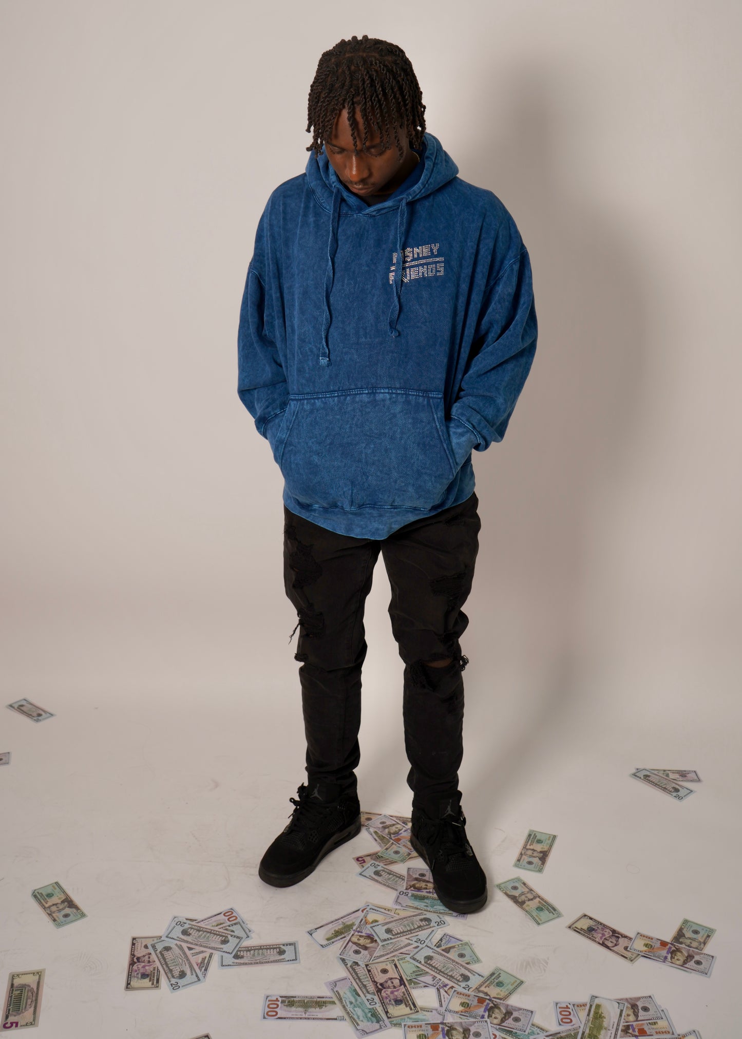 Vintage Wash Blue Rhinestone Hoodie [Preorder]