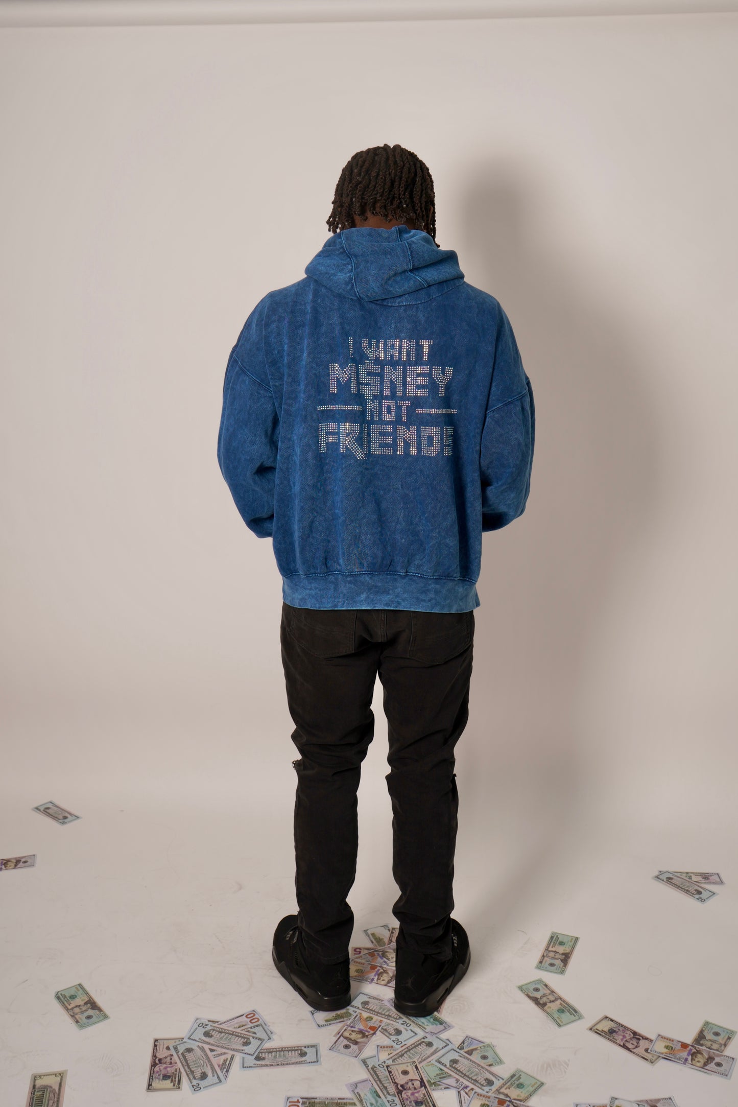 Vintage Wash Blue Rhinestone Hoodie [Preorder]