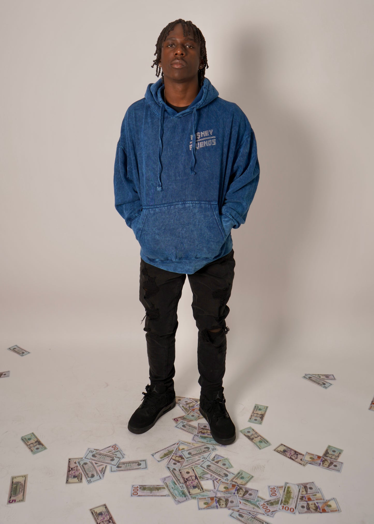 Vintage Wash Blue Rhinestone Hoodie [Preorder]